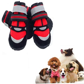VICTORIE Dog Shoes, Paw Protection, Rain Protection, Dog Boots, Waterproof for Pets, Small, Medium and Large Dogs, 4 Pieces, Red, M
