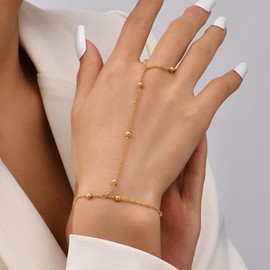 Hand Chain Ring Bracelet for Women Gold Hand Chain Bracelet Dainty Ring Bracelet Hand Chain Adjustable Rhinestone Finger Ring Hand Chain for Women Trendy Stuff