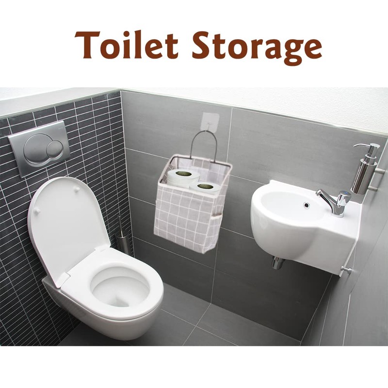 BieFuSin 2Pcs White Plaid Fabric Wall Hanging Storage with Hook,