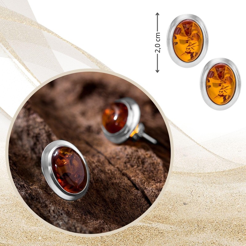 Copal Jewellery Amber Earrings, 925 Silver, Oval Box, Jewellery Box,