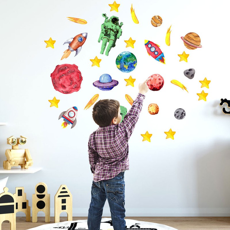 31Pcs DIY Space Spaceship Themed Glowing Home Wall Sticker Luminous