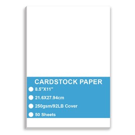 Cardstock Paper - Plain Heavy Bright White Stock, 92lb Cover (250 gsm) Thick Cardstock Paper, 8.5" x 11", 50 Sheets, Inkjet/Laser Printer Compatible