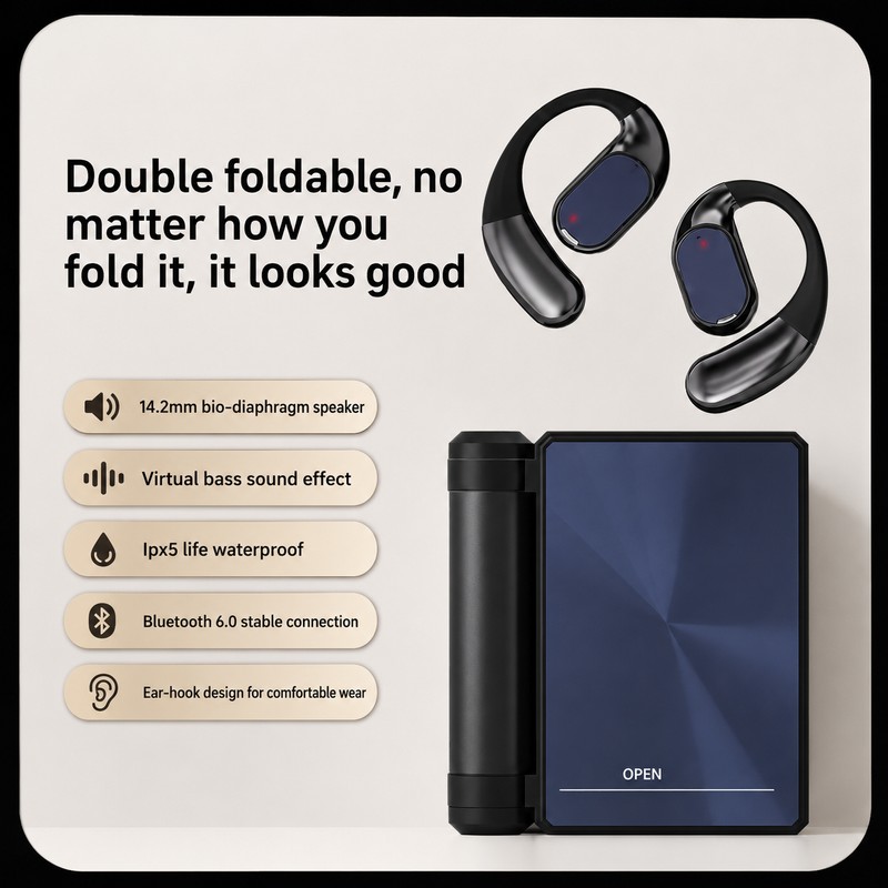 Open-Ear Bluetooth Translation Earbuds – Ear-Hook Headset with AI App