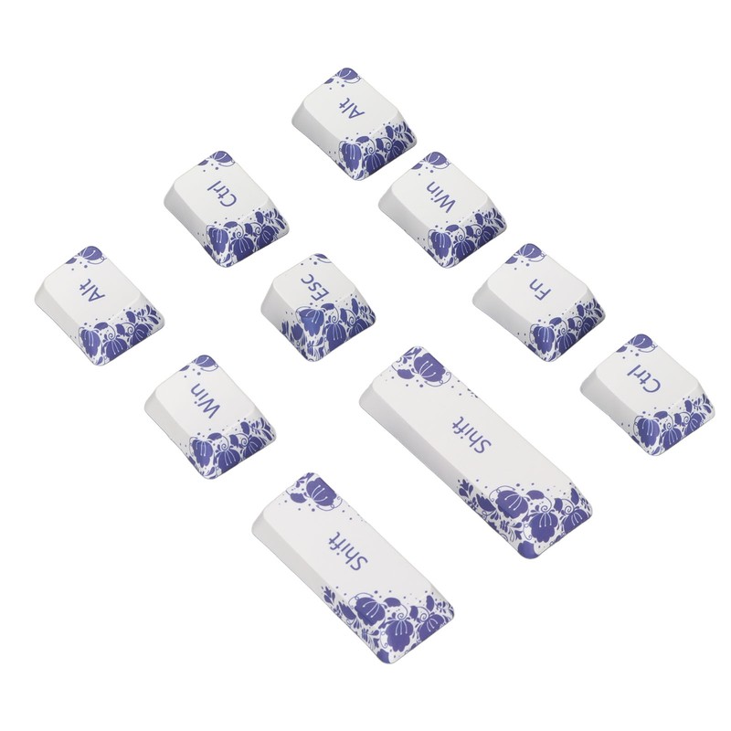 10PCS Key Caps Dye Sublimation Processblue and White Porcelain Style