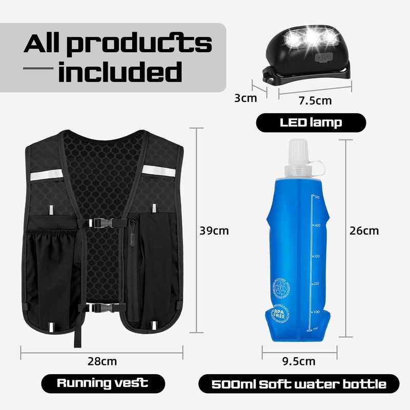 LED Running Vest with Water Bladder for Men Women, Lightweight