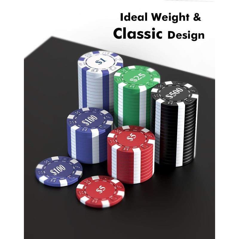 HEITOK Poker Set with Denominations, 300-pcs 11.5g Weighted Numbered Chips,