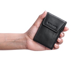 STILORD 'Lenn' RFID Key Pouch Leather Vintage Holder with Ring Elegant Coin Wallet Faraday Bag for Car Keys Leather Purse Organiser, Colour:Black