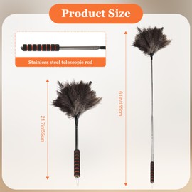 Feather Duster Extendable, Reusable Ostrich Feather Dusters with Telescoping Handle, Long Duster for Cleaning High Ceiling Fan, Pendant Lamp, Blinds, Furniture, Electronics