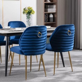 Unbranded Modern Dining Chair Velvet Side Chairs w/ Barrel Backrest & Metal Legs Navy - Set Of 2