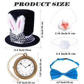 5 PCS Easter Bunny,Rabbit Costume Accessory, Easter White Rabbit Plush Top Hat Nose Plush Tail Pocket Watch Tie,Easter Decorations Props Bunny Dress Up Set for Cosplay Party
