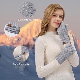 REACH STAR Winter Gloves for Women, 3-Finger Touch Screen Elastic Lining Knit Gloves, Warm Gloves Cold Weather,Running,Driving(Light Gray, One Size)