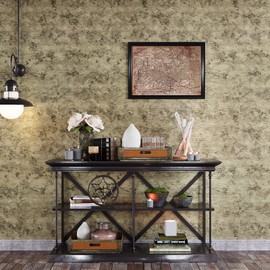 VEELIKE Gothic Metallic Wallpaper Stick and Peel Removable Pewter Gold Wallpaper for Bathroom Bedroom Accent Wall 15.7''x118'' Self Adhesive Industrial Wallpaper Gold Contact Paper for Walls Cabinets