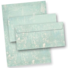 Letter Paper Set Turquoise Green Marbled (25 Sets) Vintage A4 297 x 210 mm 90 g/m² with Envelopes