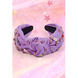 Knotted Headbands for Women Girls - Guitar Lip Rhinestone Embellished Purple Headband, Wide Top Knot Hair Accessories Gifts