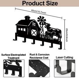 MAYJOYDIY Farmhouse Metal Key Hook Cows Livestock Coat Rack Wall Mounted 40×25cm Art Wall Decor Key Holder Organizer Rack with 6 Hooks for Gift Coats Hats Towels Bags Hanging