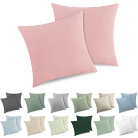 ATsense Set of 2 Cushion Covers Measuring 40 x 40 cm, 100% Washed Cotton, with Zip, Super Soft Premium and Cosy Cushion Covers, Pale Pink
