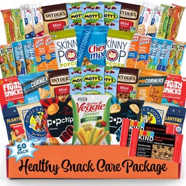Healthy Snack Box Variety Pack Care Package (50 Count) Candy Gift Basket College Student Crave Food Box, Nutritious Bars Chips, Birthday Sweet Treats for Adults Kids Teens Boys Girls