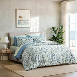 Regency Heights 9PCS Bedding Set, Full Size Comforter Set with Sheets, Ultra-Soft Microfiber Bed in a Bag with Medallion Pattern, Fitted Sheet with Side Pocket, Machine Washable, Green