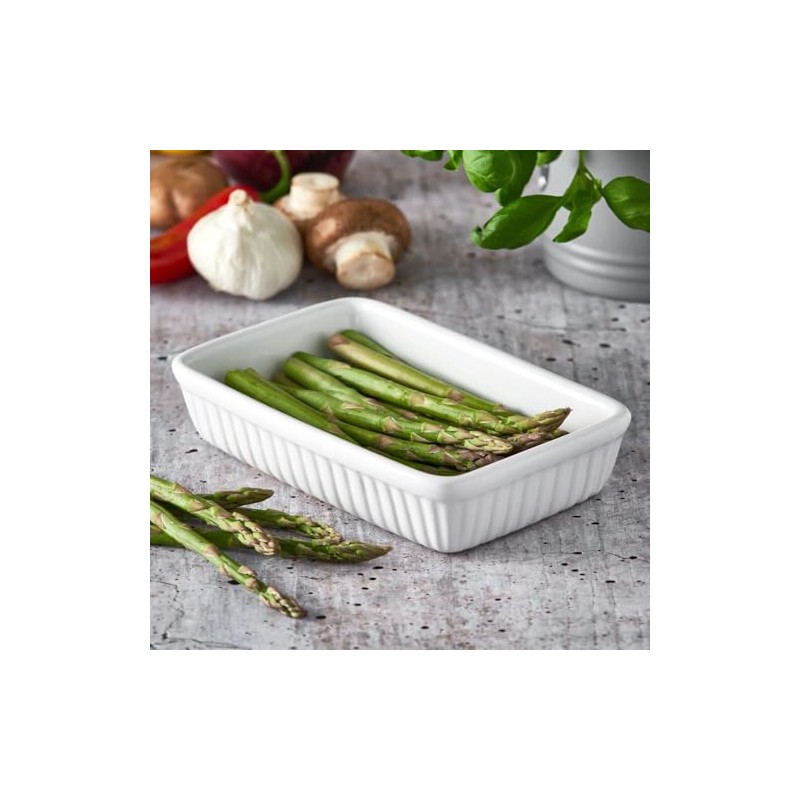 Rectangular Roasting Dish 17.5x5.5x11.5cm White Ribbed Ceramic 18cm Oven Baking