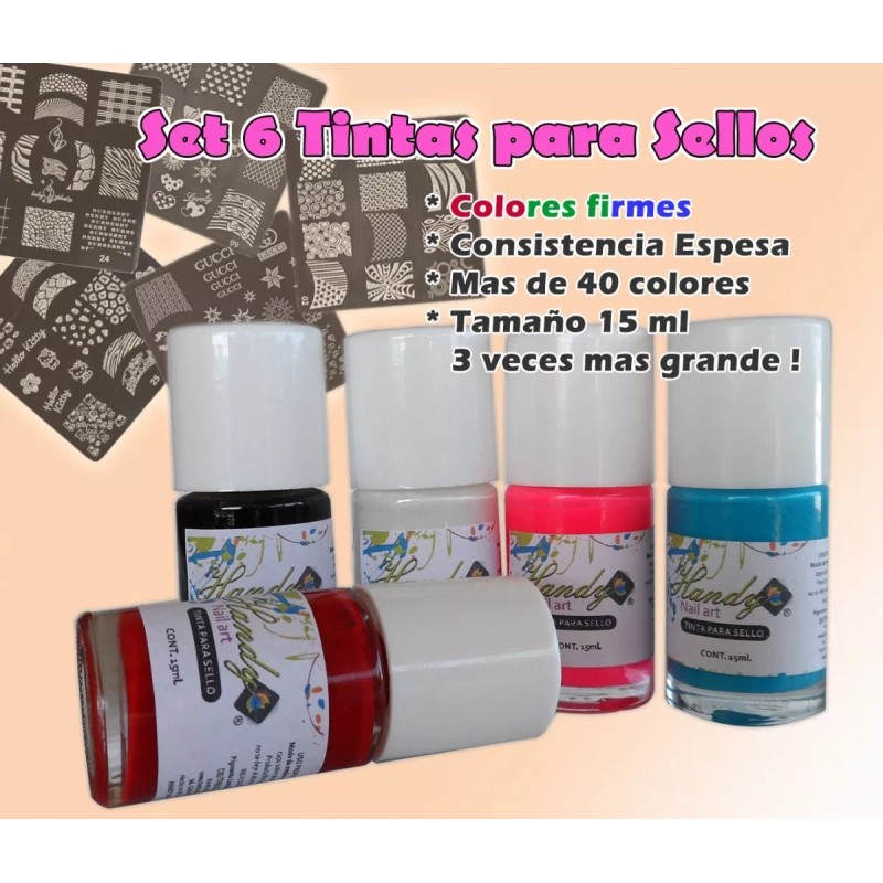 Handy Set 6 Tintas Grandes Sellos Uñas - 15 Ml