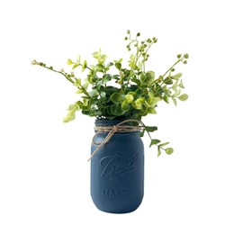 Navy Blue Mason Jar with Greenery – Bee Theme Baby Shower Centerpiece for “Mommy-to-Bee” or “What Will It Bee?” – Rustic Table Decor for Tiered Tray, Nursery (Navy Blue w/Greenery)