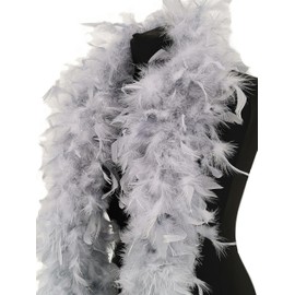 Feather Boa 100g 180cm Soft Turkey Feathers Fluffy Long Boas for Women Hen Party Fancy Dress Costume Burlesque Dance Showgirl 1920s Gatsby Flapper Halloween Christmas Photo Props (Silver Grey)
