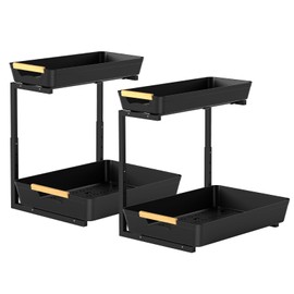 AMEDELE Under Sink Organizer,2 Tier Pull Out Adjustable Height Under Cabinet Storage,Under Sink Storage for Kitchen Bathroom Cabinet(2 Pack)