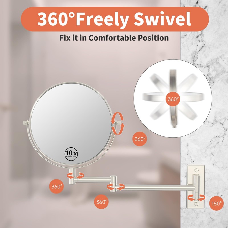 Erlingeryi 8" Wall Mounted Makeup Mirror 1X/ 10x Magnifying Mirror