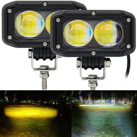 STDYSUN - Luces antiniebla LED de conducción para motocicleta, luces antiniebla de doble color, color ámbar/blanco, 2 unidades de 3.7 pulgadas, luces todoterreno, luces auxiliares de trabajo, para