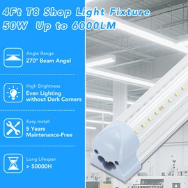 Dzkafycm 4FT LED Shop Lights, 4 Pack T8 Linkable LED Garage Lights Ceiling 50W 9600LM 6000K, Work Light, Plug & Play Energy-Saving Workshop Lighting for Warehouse Basement Classroom(V2)
