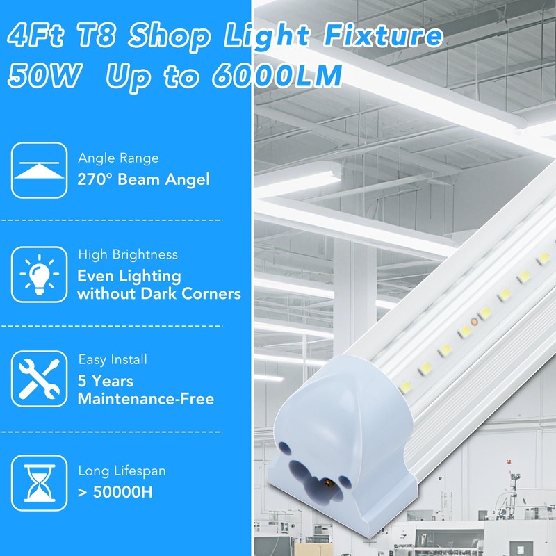 Dzkafycm 4FT LED Shop Lights, 4 Pack T8 Linkable LED