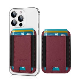 Premium Leather Phone Wallet, Strong Adhesive Cell Phone Pocket, Credit Card Holder for Smartphones, Fit 7 Cards, Red, 1 Pack