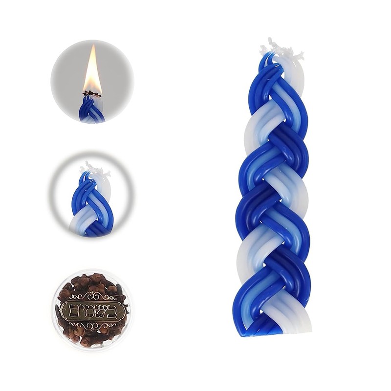 12 Havdalah Sets of Braided Blue and White Candles with