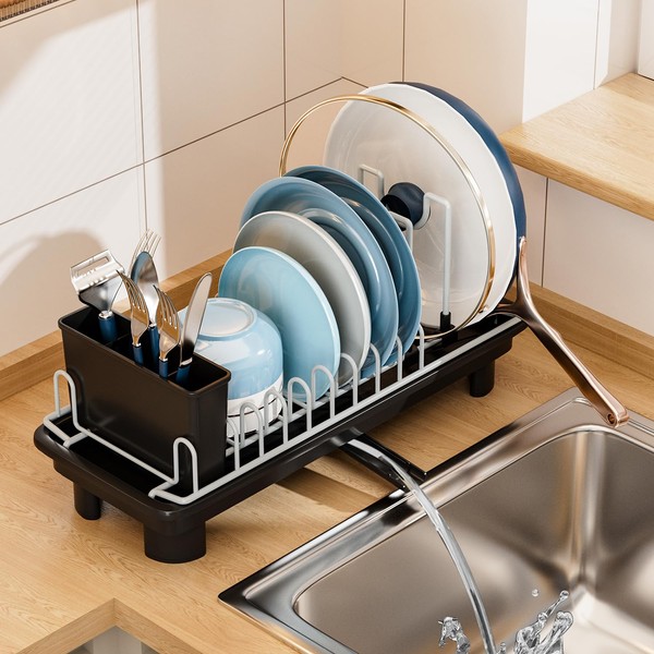 VUSIGN Dish Drying Rack with Drainboard, Dish Drainer Extendable Spout