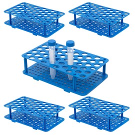 CryoKing 5PCS 50-Well Centrifuge Tube Rack for 15ml Vials, Plastic, Detachable Stand, Blue, Individual Package, φ0.66inch Pore Diameter