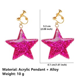 Pink Star Clip On Earrings for Women Big Star Acrylic Clip On Earrings Non Pierced Pink Jewlery (Pink sequin stars)