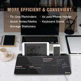 SELEAD Desktop Glass Whiteboard Weekly Planner Calendar with Organizer, Markers, Eraser, Holder - Small Dry Erase White Board TODO List Memo for Home, School, Office Desk Accessories - Black