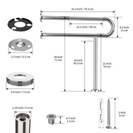 Toilet Grab Bar 31.3 Inch with Leg, YuanDe Chrome Anti-Slip Toilet Handrail, Wall & Floor Mounted Stainless Steel Grab Bar, Knurled Handicap Support Rail for Elderly, Disabled, Pregnant
