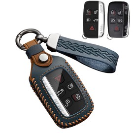 ontto Key Fob Case Fit for Range Rover Key Bag Leather Key Cover Transparent Key Shell Blue(Type A)
