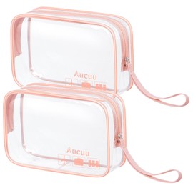Clear Toiletries Bag, 2 Pack PVC Waterproof Toiletries Carry Pouch, TSA Approved Travel Toiletry Bag with Zipper, Portable Cosmetic Makeup Bags for Men, Women and Kids - Travel Business Trip