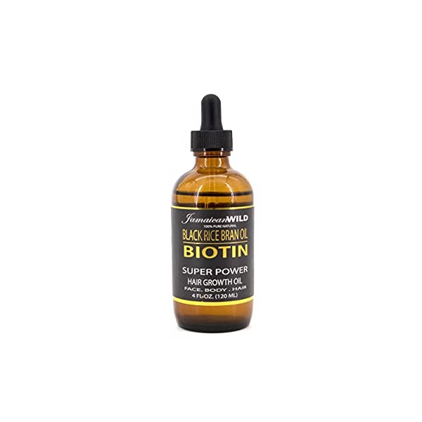 Jamaican Wild Black Rice Oil Hair Growth Oil 4oz - BIOTIN | Super Power Hair Growth Oil for Face,Body, Hair (4 OZ)