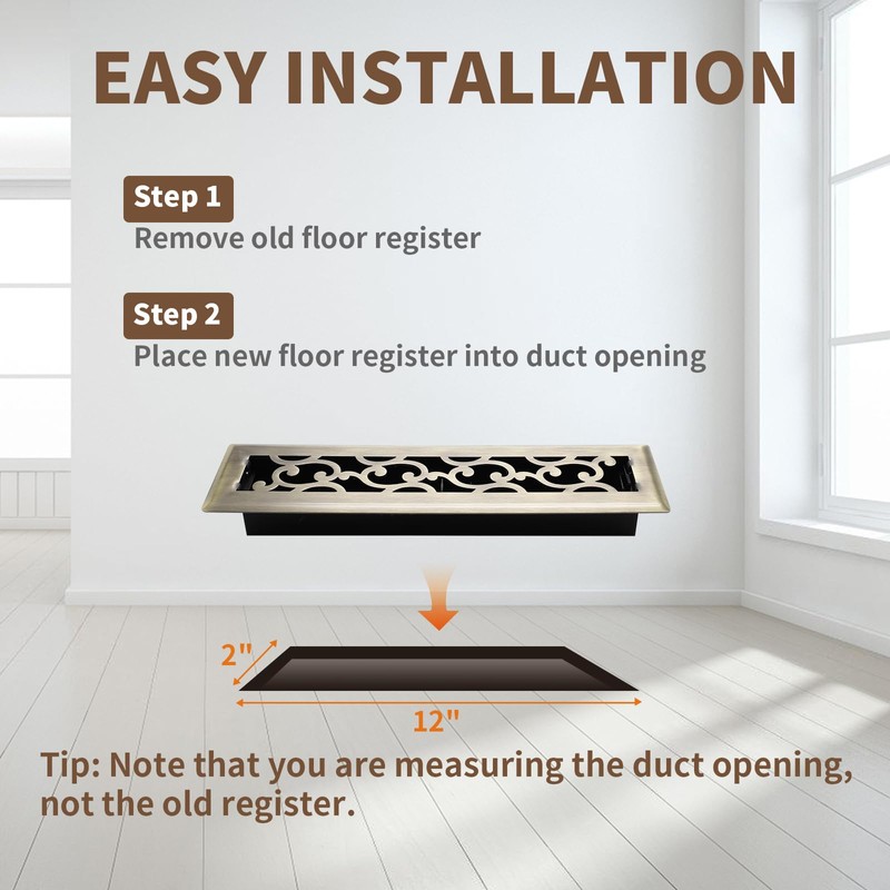 SANYCASA 2x12 Inches Air Floor Vents Register Ease Adjust Air