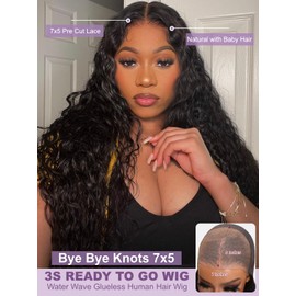 YIROO Bye Bye Knots Water Wave Wig Glueless Pre Cut 7X5 Invisible Knots HD Lace Front Wigs Wet and Wavy with Baby Hair Elastic Drawstring Beginner Friendly Ready to Go Pre Everything Wigs 16Inch