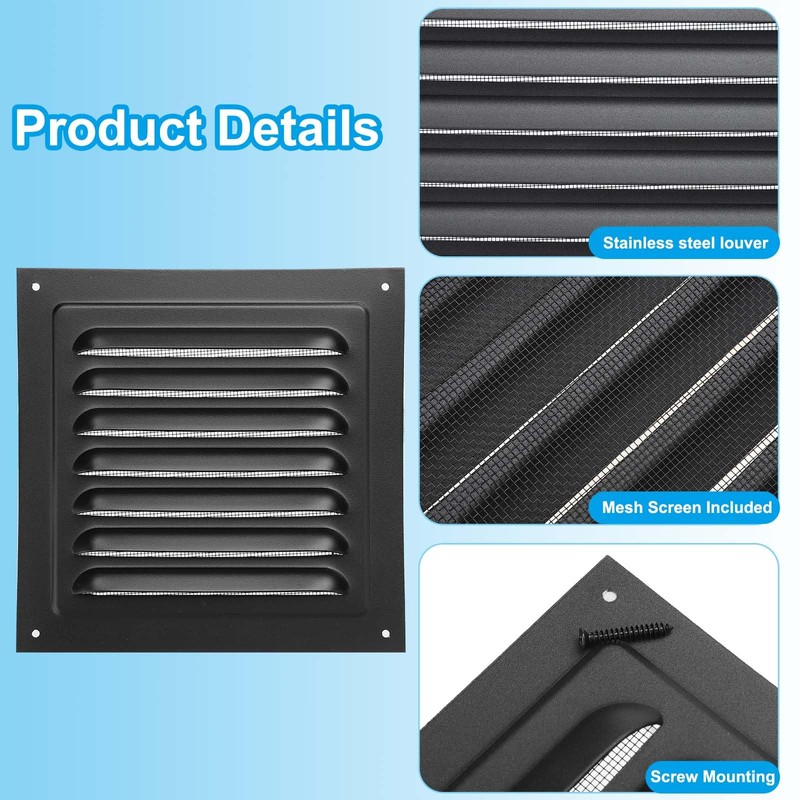 PATIKIL 6"x6" Aluminum Gable Vent, Exterior Wall Outlet Vent Square