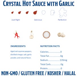 Crystal Louisiana's Pure Hot Sauce with Garlic, 12 Ounce, Aged Cayenne Peppers, Medium Heat, Flavor Gumbo to Bloody Mary's