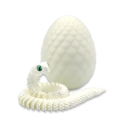 Vantico 3D Printed Snake Egg with Articulated Snake Inside, White Realistic Slithering Design, Educational Animal Toy with Moving Parts for Adult