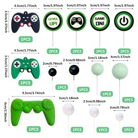 19 decoraciones para tartas con temática de videojuegos, controladores de juegos, decoración de pasteles, decoración de fiesta de juegos para hombre o fiesta de juegos (diseño B verde)