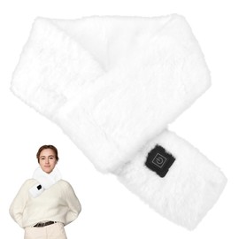 Fluffy Plush Heated Scarf Warm Winter Electric Heated Neck Scarf with 3 Heating Level USB Charging Heating Scarf Soft Neck Heating Pad Fluffy Warm Neck Wrap Thermal Neckerchief for Men Women (White)
