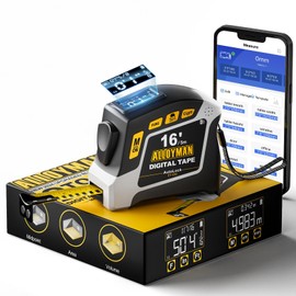 Alloyman Digital Tape Measure, 2-in-1 5M Tape Measure with 50 Memory Slots, 6 Units, 4 Measuring Modes, Automatic Locking, Adjustable Magnetic Hook, Waterproof, Shockproof and App Sync