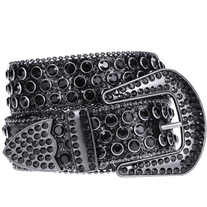 INOGIH Rhinestone-Belt for Women Girls,Western Cowgirl Cowboys Bling Studded Leather